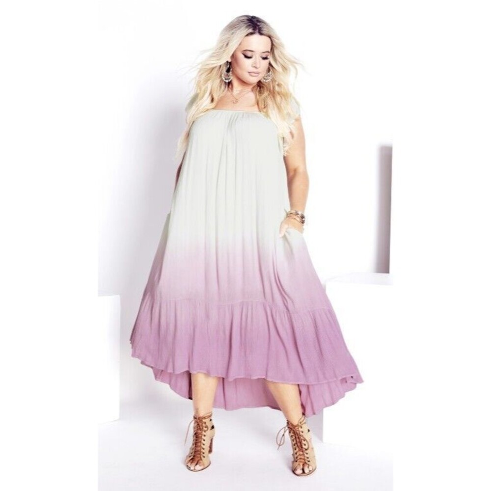 AVEOLOGY River Dip Dye Boho Romantic Summer Maxi Dress lavender Size UK 16 US 12